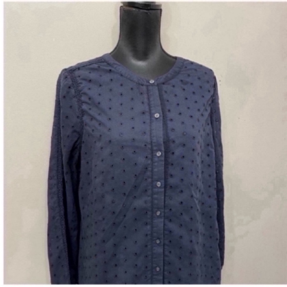 Talbots Women’s Navy Blue Button-Up Cotton Blouse Size L